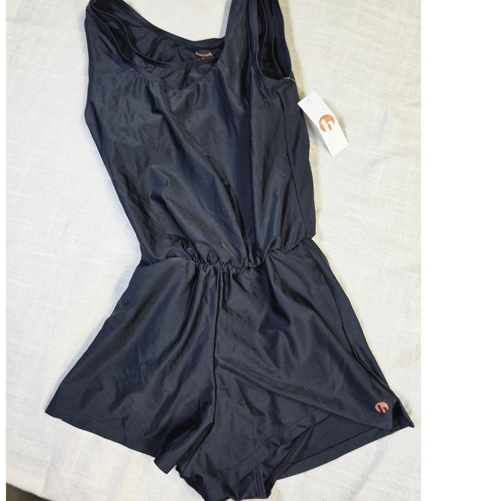 Honey Mark All-In-One Swimsuit Cover-Up Romper Black XXS Pockets Water Resistant